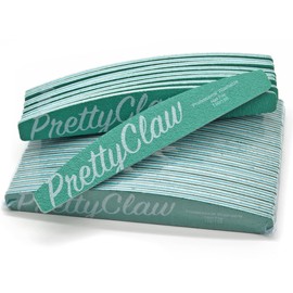 PrettyClaw | 25pc Professional Nail File 100/150 Grit Green Half Moon Acrylic Nail Files Plastic Center Double Sided Emery Board for Nails Washable 7 inch Nail File