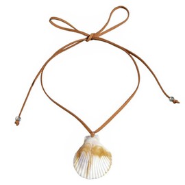 BYETOCE Large Seashell Pendant Necklace Natural Textured Ocean Jewellery White Shell Choker with Leather for Women Boho Beach Charm Chain Trendy Summer Ocean Jewelry Ornament