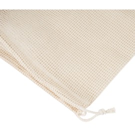 PALTERWEAR 100 Percent Natural Cotton Double Drawstring Mesh Bag For Herbs, Nuts, Spices (10 x 12 Inch - Set of 5)