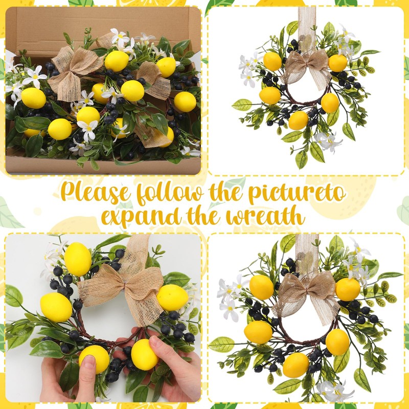 6pcs 6 Pcs 9" Lemon Wreaths Blueberry Eucalyptus Cabinet Flowered