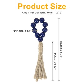 sourcing map 6Pcs Wooden Bead Napkin Rings, Farmhouse Wood Bead Napkin Buckles with Jute Rope Tassels for Christmas Thanksgiving Wedding Home Table Decor (Dark Blue)