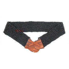IndoMode Black Color Handcrafted Coconut Shell Elongated Beads Elastic BALI Wood Belt