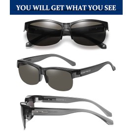 DUCO 8960 Fit Over Sunglasses, Glasses, Polarized Lenses, UV400, UV Protection, Pollen Sunglasses, Unisex, grey/grey