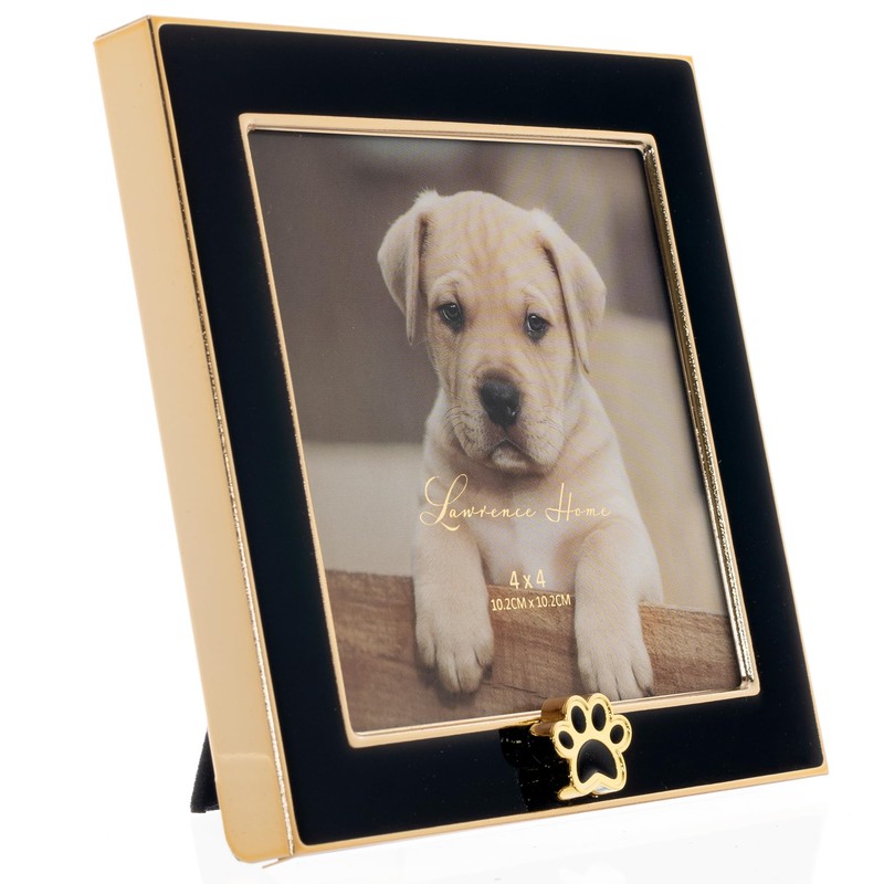 4x4 Black Enamel on Gold Metal Frame - Dog Paw