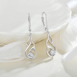 FATACI Women Earrings,925 Sterling Silver 5A Cubic Zirconia Dangle Drop Earrings with April Crystal Birthstone for Her