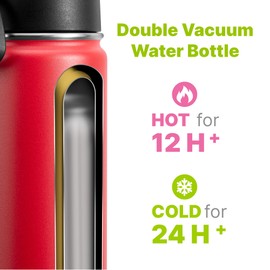Mollcity Kids Insulated Water Bottle with Straw-18 oz Stainless Steel Double Wall Vacuum Wide Mouth Water Bottle with Silicone Boot for School,Travel (Canyon Red)