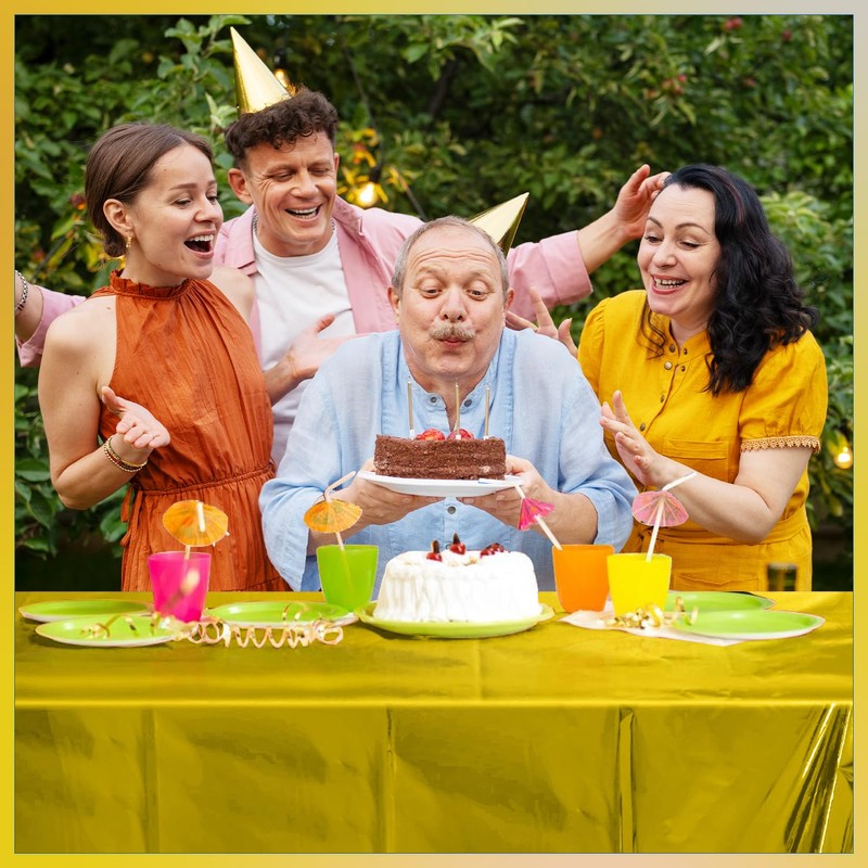 Trimming Shop Gold Foil Tablecloth, 54 x 108 Inch Rectangle