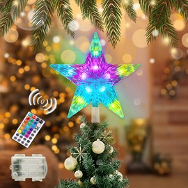 Befoxfo Christmas Star Tree Topper Lights 8.5inch 10LED Multicolour with Versatile Remote Controller 3AA Battery Powered Star Treetop Light for Xmas Tree Decoration （Indoor and Outdoor ）