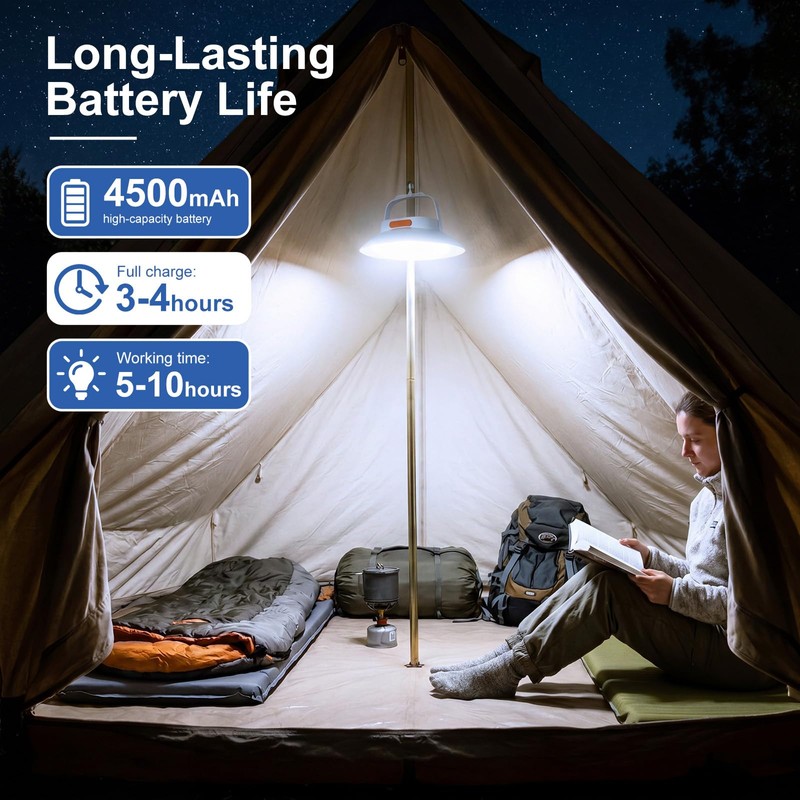 Grinsvalley 2Pcs Solar Tent Light 4500mAh Rechargeable 1700LM USB Camping