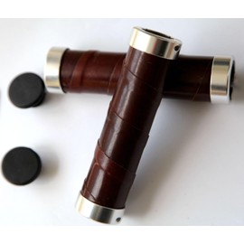 Bike Handle Grips Leather Double Lock 130/130mm On Fit 22.2mm (7/8") Handlebar Grips for Mountain Bike Road Bicycle (Chocolate)