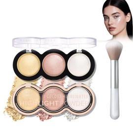 Eazerom 01 3 Colours Blush Contour Highlighter Makeup Palette with Brush, Highlighter Powder Palette, Shimmer or Matte Powder Palette for Blush