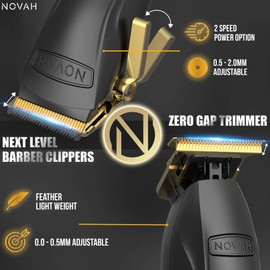 Novah® Professional Hair Clippers for Men, Professional Barber Clippers and Trimmer Set, Mens Cordless Hair Clipper for Barbers Haircut Fading Kit Fade - Gold