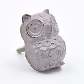 Purple/Lavender Metal Owl Bird Knob, Pull, Handle, for Cupboards, Doors, Cabinets, Drawers, Furniture, Kitchens (Plus Fitting Hardware) 3.7 cm Diameter 3.4 cm Rod Length