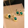 Unbranded 18k Gold Plated Ring, Necklace & Earrings Lab-Created Emerald
