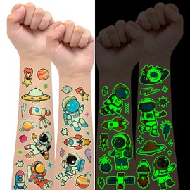 EMOME 140+ Styles Luminous Kids Tattoos, Temporary Tattoo Stickers Waterproof for Boys and Girls, Children Glow Party Favors Supplies Games (Astronaut)