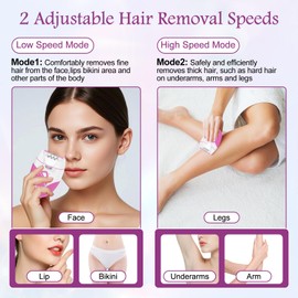 Epilator for Women, Smooth Glide Facial Hair Remover with 2 Speed & LED Light, Rechargeable Cordless Electric Epilator for Face, Bikini, Underarms, Arms, and Legs, Painless & Portable