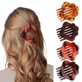 CURASA Flat Hair Clips for Women, 4PCS French Square Leopard Print Strong Hold Flat Claw Clips for Thick & Thin Hair, Lay Down Hair Claw Clips Hair Accessories for Women & Girls