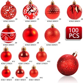 Ywlake 100Pcs Christmas Ball Ornaments for Christmas Tree Decoraion Baubles Shatterproof Balls Hanging Ornaments for Xmas Holiday Party Home Decorations (Red)