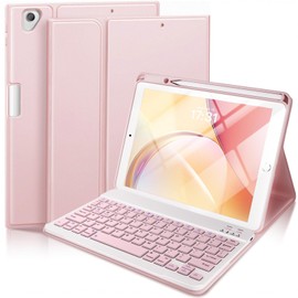 Baisla Keyboard Case for iPad 9th Generation 10.2'', iPad 8th/7th, Premium Stain-Resistant Detachable Wireless Keyboard Adjustable Grooves Case with Pencil Holder for iPad Pro 10.5/Air 3rd Gen(Pink)