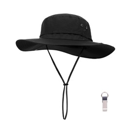 PLCWSCFV Sun Hats for Men Bucket Boonie UV Protection UPF50+ Waterproof Wide Brim Foldable Packable Fishing Beach Safari Black X-Large Large L XL