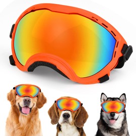 Dog Goggles,UV Protection Dog Sunglasses for Medium-Large Breed,Dogs Eye Protection with Adjustable Strap (Orange)