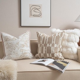 Croker Horse 2025 - Fundas de cojín de 22 x 22 pulgadas, color beige con letras H de chenilla, bordado de jacquard, estilo moderno de lujo, para sofá, cama, sala de estar, recámara