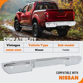 KUAFU Rear Bumper Face Bar Compatible with 2005-2021 Nissan Frontier W/Rear Object Sensor Holes Replacement for 850309BF0B, NI1102157 Steel Chrome Silvery