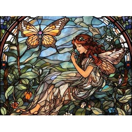 YEEIFFD Angel 5D Diamond Art Painting Kits by Number for Adults Stained Glass Style Crystal Acrylic Beads Mosaic Painting Rhinestone Embroidery Craft Kits for Gifts 12 x 16 inch