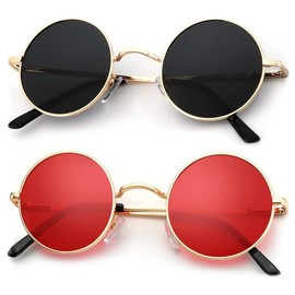 Retro circular polarized sunglasses for men and women, upscale metal design, fashionable and versatile, UV400(S36):_golden F Black L + Golden F Red L_47 Millimeters