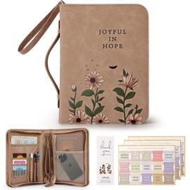 Bible Cover Case, Premium, Leather Carrying Case with Handle&Zippered Pocket for Standard Size and Bible Accessories, Large Bible Bag, Ideal Gift for Women Men Lady Girls