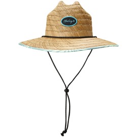 Hurley Women's Straw Hat - Capri Medium Brim Real Straw Lifeguard Sun Hat with Chin Strap, Size One Size, Light Aqua