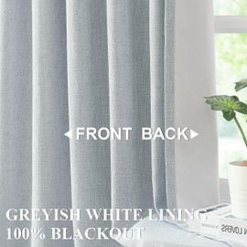 Vision Home Blue Fog Linen Full Blackout Curtains 95 inch for Bedroom Living Room Darkening Light Blocking Window Panels Thermal Insulated Rod Pocket Back Tab Neutral Drapes 56" Wx95 Lx2