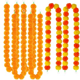 6 Tiras Guirnaldas de Flores Artificiales, 5 Pies Guirnalda de Cempasuchil Artificiales, Decoración para Día de Muertos, Halloween, Festival de Luces,