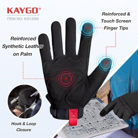KAYGO Work Gloves For Men, KG125M Mechanic Utility Work Gloves for All Purpose, Excellent Grip, Heavy Duty, Improved Dexterity, Touch Screen,Black，XL