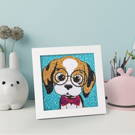 Labeol 5D Diamond Painting Kit for Kids with Wooden Frame Art and Crafts for Kids Ages 6-8 - 10-12 Full Drill Painting by Number Kits Home Wall Decoration 6X6 inch (Dog)