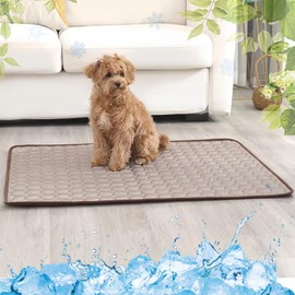LEZUAN Cooling Mat for Dogs, Portable Pet Cooling Mat, Heat Relief Self Cooling Dog Mat, Washable Summer Cat Mat for Crates, Kennels and Beds(Coffee,50x60cm)