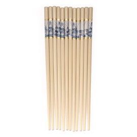 BambooMN Brand - Premium Grade 9.5" Decorative Bamboo Floral Print Chopsticks - Blue - 6 Pairs