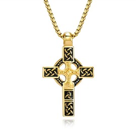 VUENISIMAA Stainless Steel Titanium Men's Cross Necklace - Durable Celtic Knot Cross Pendant for Men - Perfect Religious Gift for Him Gold