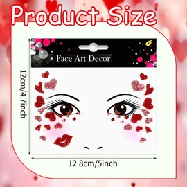 Valentine's Day Love Heart Face Stickers Glitter Face Jewels Red Heart Lip Face Self Adhesive Temporary Tattoo for Adult Kids Makeup Birthday Festive Cosplay Party Decor Supplies 2Pcs