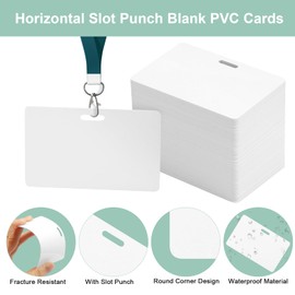 100 Pack Premium Blank PVC Cards with Slot Punch on Long Side - Horizontal Slot Punch Blank ID Cards- CAETOUNG CR80 30 Mil Graphic Quality White Plastic Cards for Photo ID Badge Printers