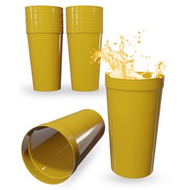 PartyPrints 100 Pack 32oz Yellow Reusable Blank Plastic Cups, Colored Plastic Drinking Cups, Food-Grade Party Cups, Stackable Water Cups for Parties, Weddings, Events or DIY Projects