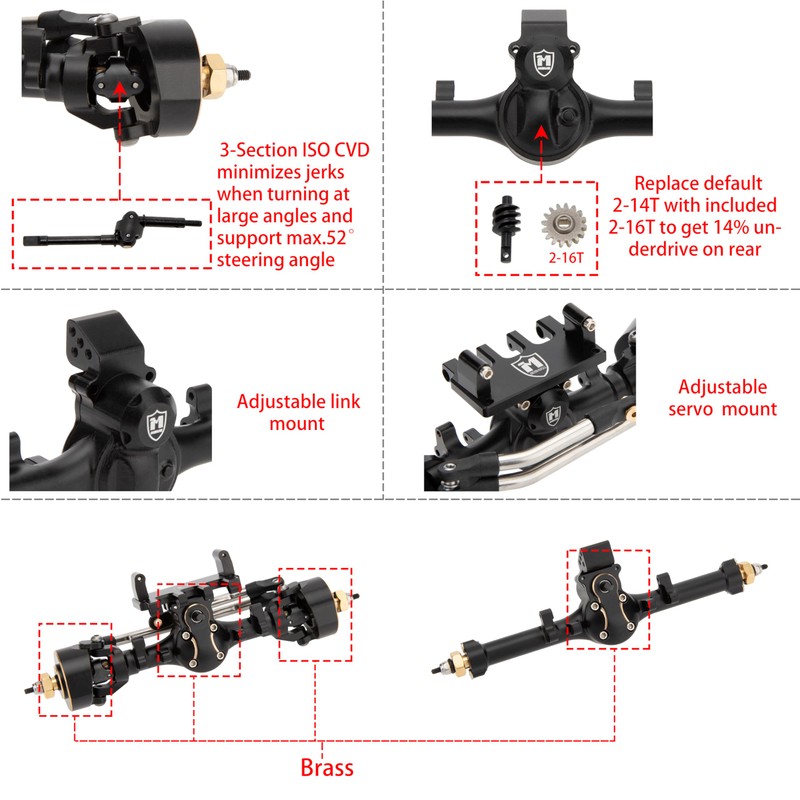 MEUS RACING 5mm ISO V2 SCX24 Axles with 3-Section CVD