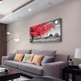Canvas Wall Art For Living Room Office Wall Decor Bedroom Decor Black And White Landscape Wall Painting Red Tree Scenery Pictures Canvas Prints Ready To Hang For Room Home Decoration 40 X 20