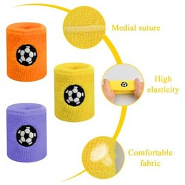Pack of 6 Children's Sports Bracelets, Colourful Cotton Sweatband for Wrist, Colourful Wrist Sweatbands, Absorbent Wristbands for Football, Basketball, Tennis, Gymnastics, Golf, Running, Training