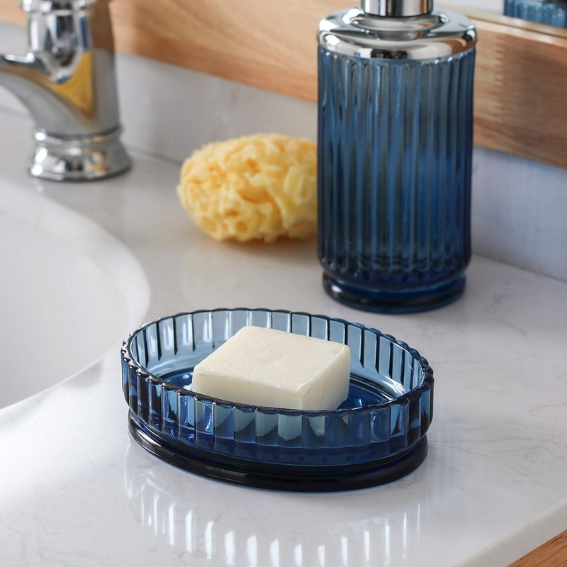 4PCs Heavy Weight Decent Blue Glass Bathroom Accessories Set with