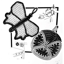 mail order 5256 Vintage BUTTERFLY/PANSY POTHOLDERS Patterns to Crochet (Reproduction)