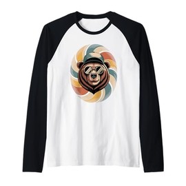 Retro Swirl Bear Sunglasses Bears Raglan Baseball Tee