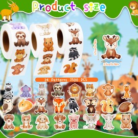 3 Rolls Animal Sticker Roll, 1500 Stickers for Children, Stickers Animals, Reward Stickers for School, Nursery, DIY, Party, Gifts (Animal Patterns)