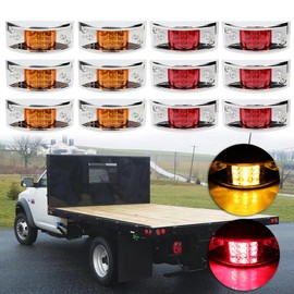 cciyu 12x 12 Led Amber/Red Rectangular Chrome Armored-style Trailer Side Marker Light Trailer Clearance Light Side Marker Light For Freightliner Argosy 2000 2002 2004 For Freightliner Truck, Trailers