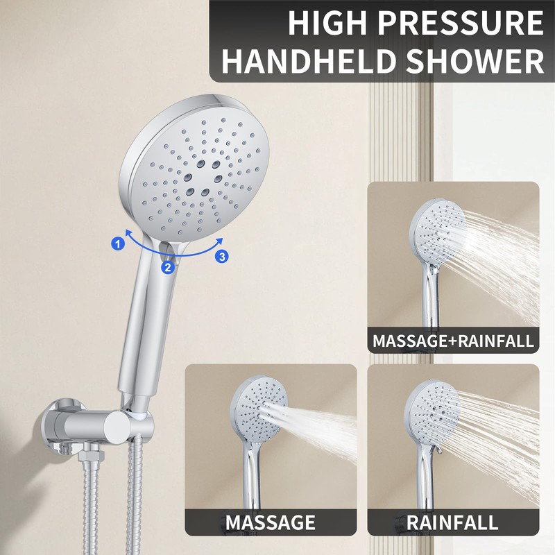 KOJOX Shower Set - Polished Chrome High Pressure Shower Head
